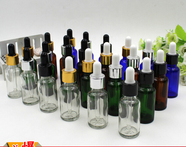 20ml transparent blue green brown oil bottle plastic head dropper essential oil bottle glass dropper