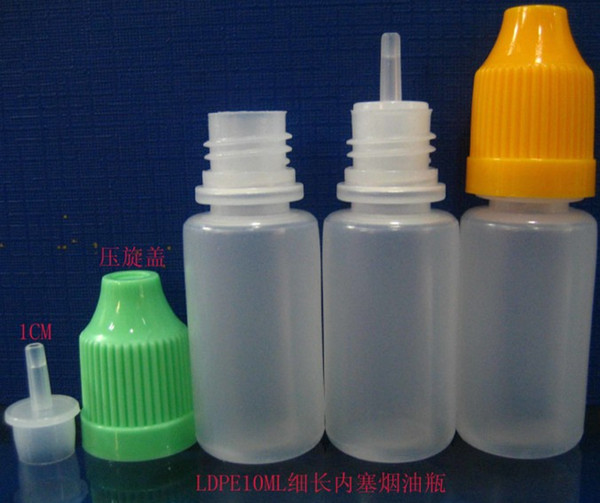 Free shipping 5000pcs/lot 10ML childproof cap drop bottle with long tip used for E cig liquid