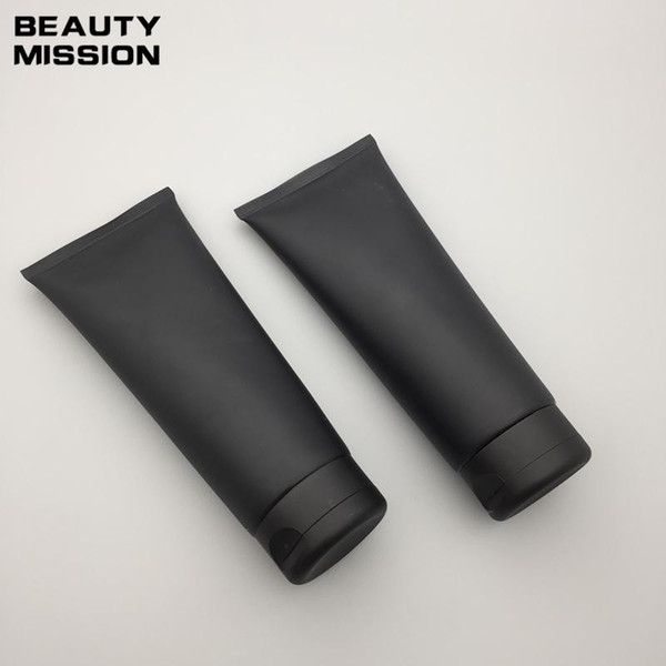 BEAUTY MISSION 200g Empty Black Soft Refillable Plastic Lotion Tubes Squeeze Cosmetic Packaging, Facial cream flip cover hose