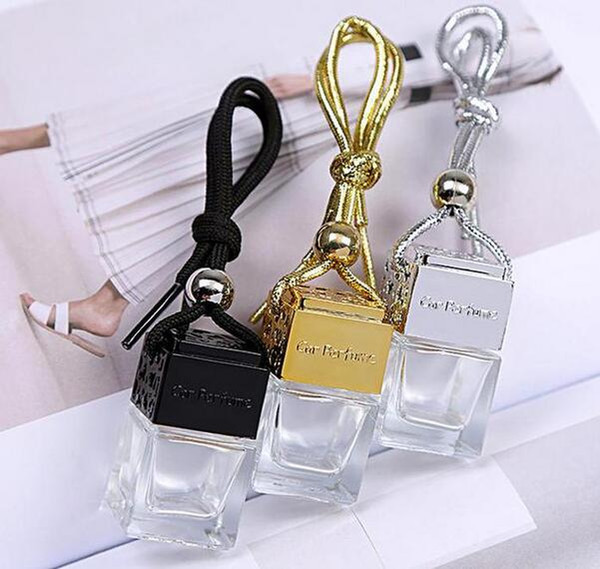 100PCS Square Shape Glass Car Perfume Bottles Pendant 6ml Perfume Empty Hanging Car Diffuser Bottle Hot USA UK Market