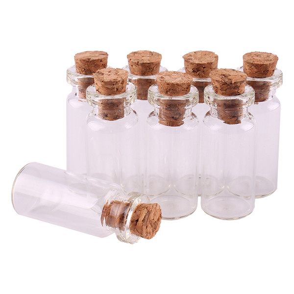 Size 10*28*5mm 1ml Mini Transparent Glass Wishing Bottles Tiny Jars Vials With Cork Stopper 100pcs