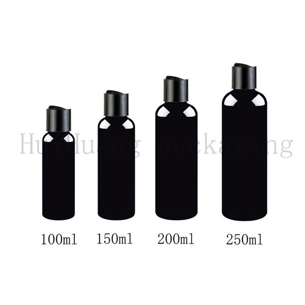 50pc 100/150/200/250ml Empty Black Plastic Cosmetics Lotion Bottle With Disc Screw Lid Shampoo PET Containers,Cosmetic Packaging