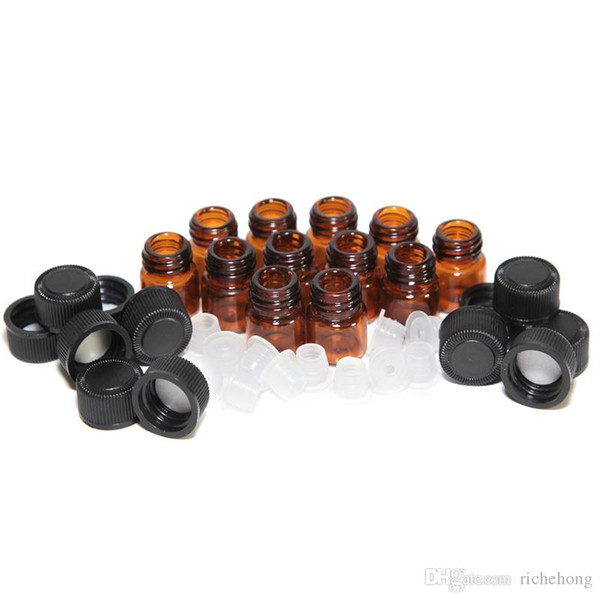 1ml (1/4 dram) Amber Glass Essential Oil Bottle perfume sample tubes Bottle with Plug and caps