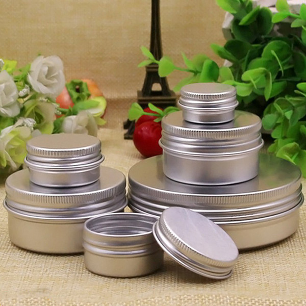 20pcs/lot aluminum jar 5g 10g 15g 30g 50g 100g ,metal cream jar, silver aluminum tin, metal Threaded cosmetic container ZKH80