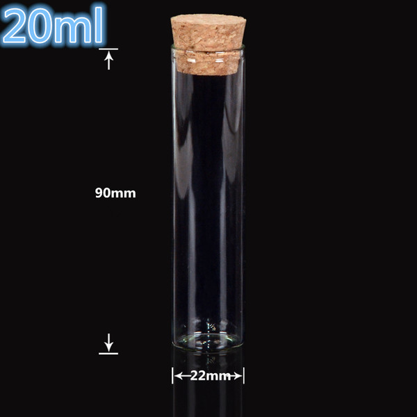 22*90mm 20ml Empty Glass Transparent Clear Bottles With Cork Stopper Glass Vials Jars Packaging Bottles Test Tube 100pcs