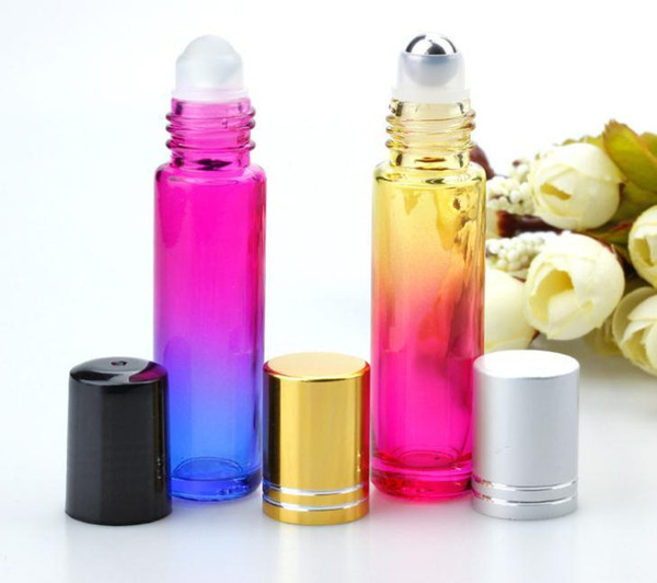 Gradient Color 10ml Glass Roll-on Bottles Liquid Essential Oils Bottle With Stainless Steel Roller Ball And Aluminum Film Cap BH81