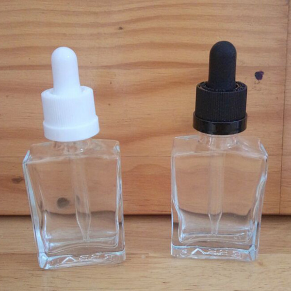 Wholesale 30ml Flat Square Glass Dropper Bottles E Liquid Glass Dropper Bottles Clear Glass Essential Oil Bottles Cosmetic Bottle 1oz