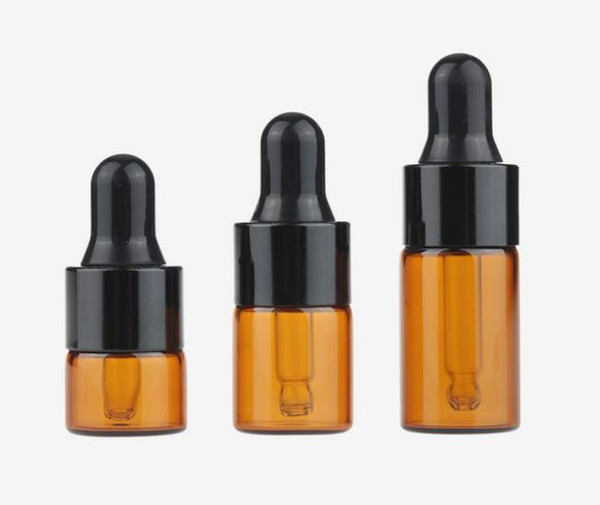 Wholesale 500pcs 1ml 2ml 3ml Amber glass dropper bottles w/Black cap,Essential oil bottle, Small Perfume vials, Sampling Storage