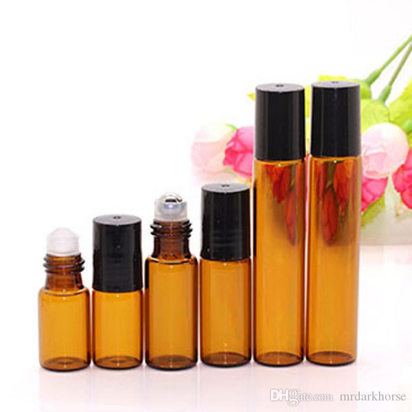 Refillable Amber 3ml 5ml 10ml ROLL ON Bottles for Fragrance PERFUME ESSENTIAL OIL Bottle with Steel Metal Roller Ball Free Shipping