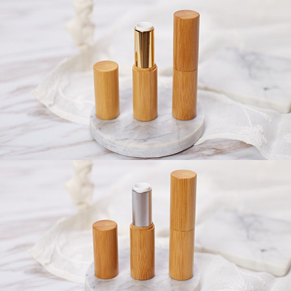 Free shipping high quality 3.8g bamboo lipstick tube 12.1mm gold color aluminum DIY 12.1mm wax bamboo tube packing bottle