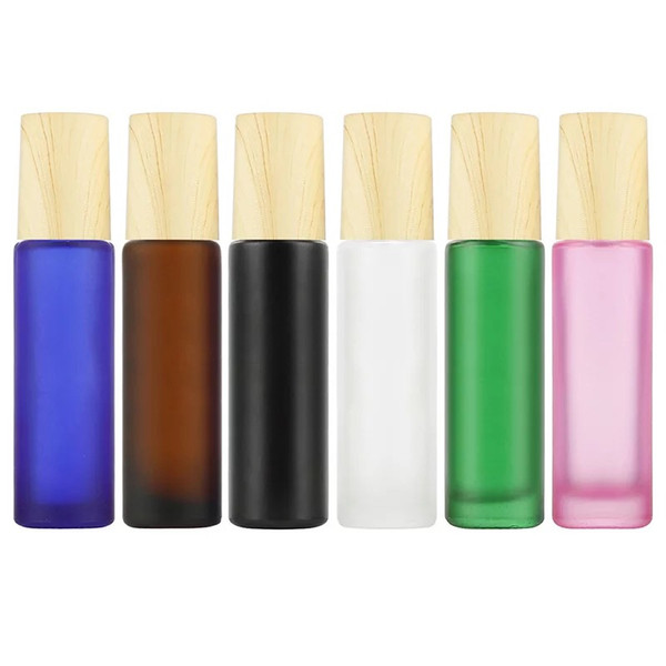 10ml Colored Roller Essential Oil Bottle with wood Caps Refillable Glass Roller Bottle Stainless Steel Roller Lid