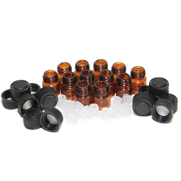 1ml (1/4 dram) Amber Glass Essential Oil Bottle perfume sample tubes Bottle with Plug and caps 5/8 dram