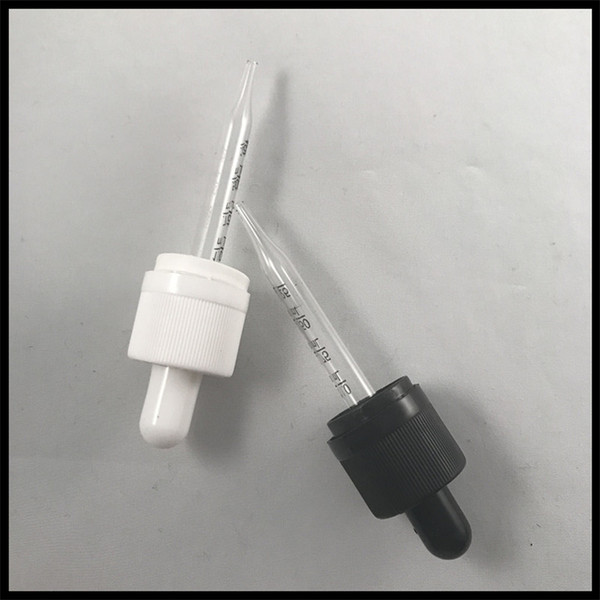 Black White Child Tamperproof Cap With Rubber Nipple Glass Dropper Pipette 77mm With Measurement For 30ml Glass Bottles