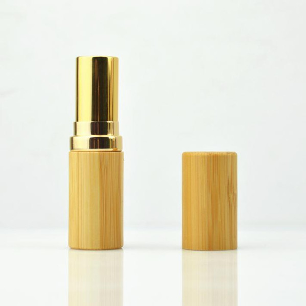 12.1mm Natural Bamboo Lipstick Tube, Portable Gold High Grade Cosmetic Beauty Lip Balm Package Lip Rouge Container SN2047