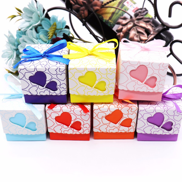 Love Heart Candy Boxes Double Hollow Love Heart Design Laser Cut Wedding Party Favor Gifts Candy Bags With Ribbon Party 50pcs