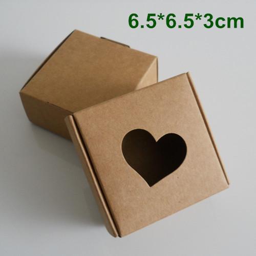 6.5*6.5*3cm Kraft Paper Packaging Box Wedding Party Gift Packing Box With HEART Window For DIY Handmade Soap Jewelry Chocolate Candy