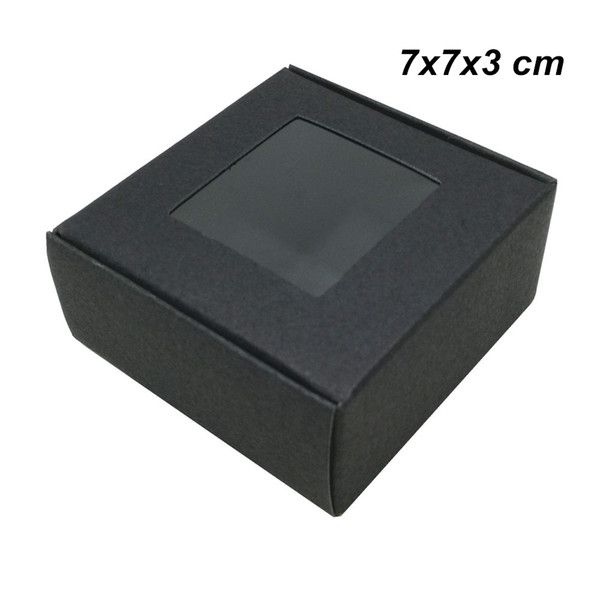 Black 7x7x3 cm Krafts Paperboard Party Event Favor Packaging Box for Gifts Candy Wrapping with Clear Window Card Board Wedding Bithday Boxes