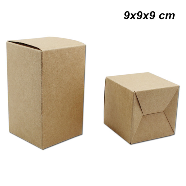 15pcs/lot 9x9x9 cm Brown Party Favors Paper Folding Box Gifts Storage Jewellery Box Kraft Paperboard Boxes For Chocolate Candy Packing Boxes