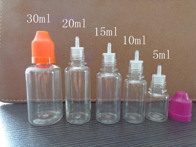 PET Childproof e liquid bottles with long thin dropper tip 5ml/10ml/15ml/20ml/30ml e liquid bottles Cheap bottles fast shipping