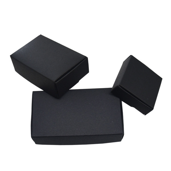 50pcs/lot Various Sizes Black Boutique Package Kraft Paper Box Foldable Craft Paper Boxes for Wedding Jewelry Gift Storage Decoration Carton