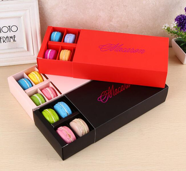 12 Cups Paper Macaron Box Packaging Drawer Type Biscuit Pastry Chocolate Cake Boxes For Wedding Party Gift 50pcs