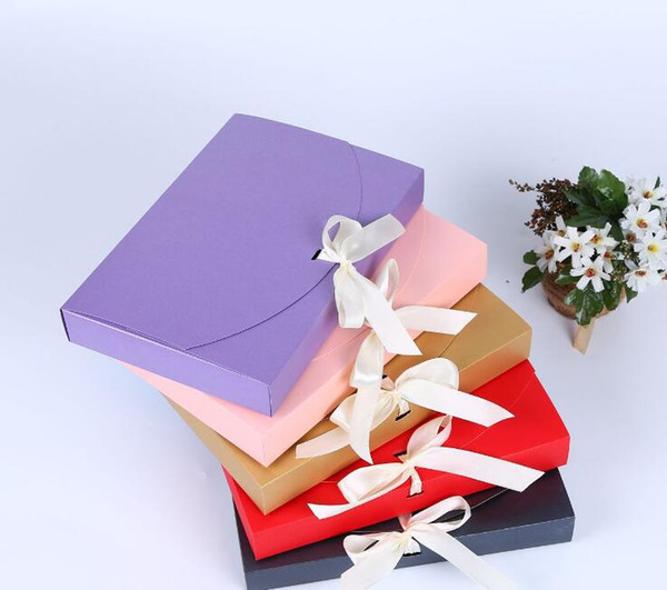 100pcs 26x17.5x3.5cm Large Gift Box Cosmetic Bottle Scarf clothing Packaging Color Paper Box with ribbon Underwear packing box SN743