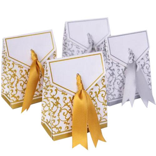 Golden Silver Sweet Love Candy Boxes Ribbon Wedding Favor Party Supplies Gift Candy Paper Box Cases