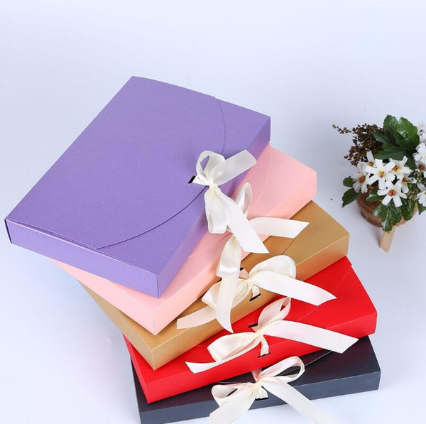 100pcs 26x17.5x3.5cm Large Gift Box Cosmetic Bottle Scarf clothing Packaging Color Paper Box with ribbon Underwear packing box LX6465