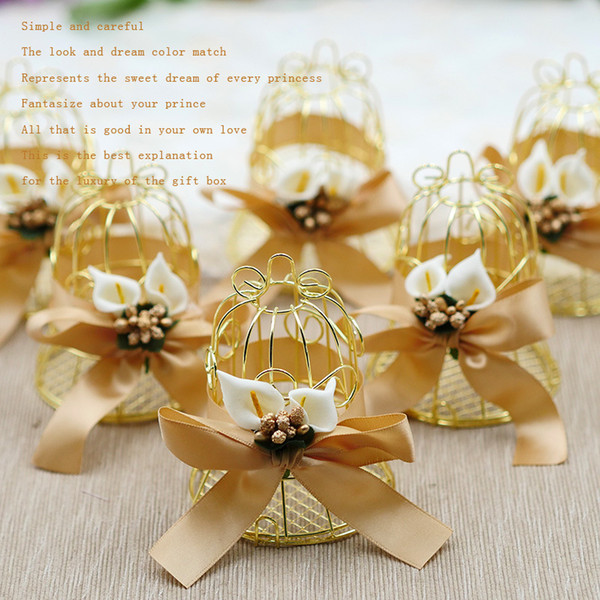 7*8cm Europe Creative Gold Tin Birdcage Favor Boxes Small Bell Wedding Sweet Candy Box Wholesale