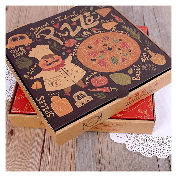 2017 Promotion 5 Patterns Pizza Box 24.5*24.5*4cm Packing Box Fast Food for wedding party