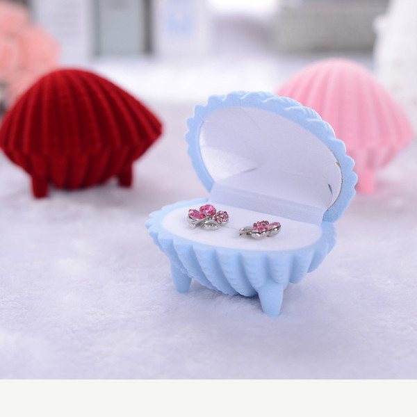 Ring/Earring Box Velvet Valentine Gift Display Shell Shape Jewellery Case wedding accessories 6.5*5.2*5cm