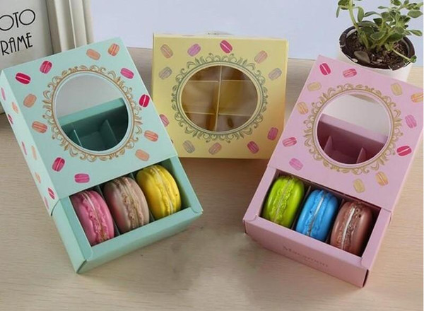 12*11*5.2cm DHL Shipping Macaron cake paper box with Window Biscuits Packaging Box 3 colors100pcs/lot DHL Shipping