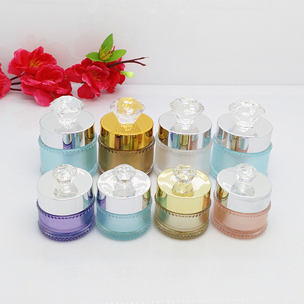 Elegant 5g 10g Acrylic Eye Cream Bottle Refillable Sample Mask Jar Frosted Color with Diamond Cover Lady Favor 10pcs/lot P024