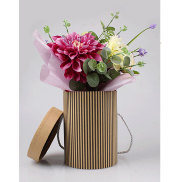 High Grade Korean Flower Box Hug Bucket Trumpet Gift Box Wave Point Striped Florist Flower Bouquet Package 13*13*18 cm 1pc