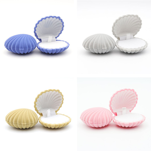 5color Shell Shape Lovely Velvet Wedding Engagement Ring Box For Earrings Necklace Bracelet Jewelry Display Gift Box Holder 5colors