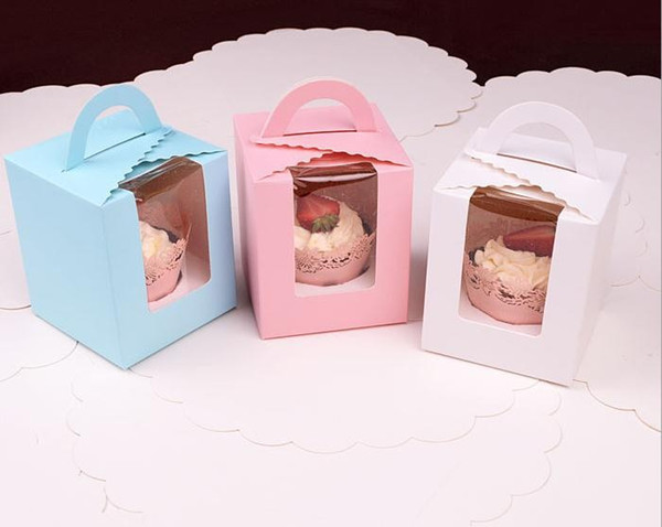 Wholesale and retail Paper Cupcake box with pvc window Tow Muffin Box with Window with handle 250PCS/LOT 1203#03