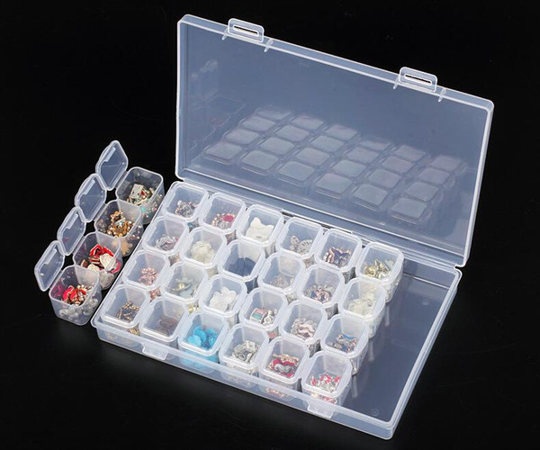 28 Slots Cosmetic Nail Art Storage Case Glitter Gems Decoration Empty Box Jar Pots Container Refillable