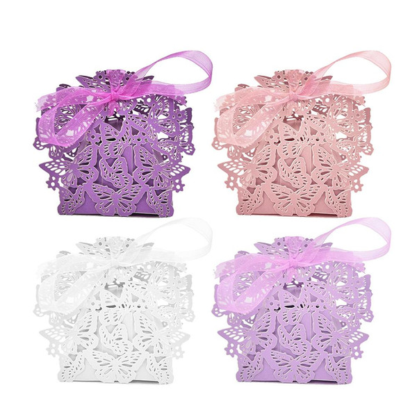 10pcs/set Romantic Wedding favors Decor Butterfly DIY Candy Cookie Gift Boxes Wedding Party Candy Box with Ribbon 4 Colors