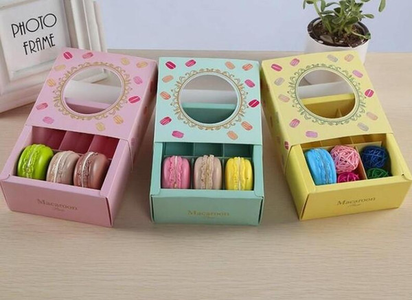 12*11*5.2cm DHL Shipping Macaron cake paper box with Window Biscuits Packaging Box 3 colors100pcs/lot DHL Shipping