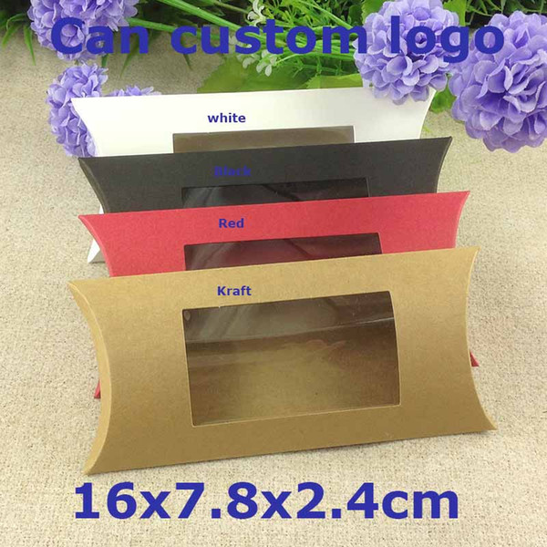 50 Pcs /lot diy paper pillow window box White Wedding display gift box baby Shower Packing box with Window Custom Cost Extra 16*7.8*2.4cm