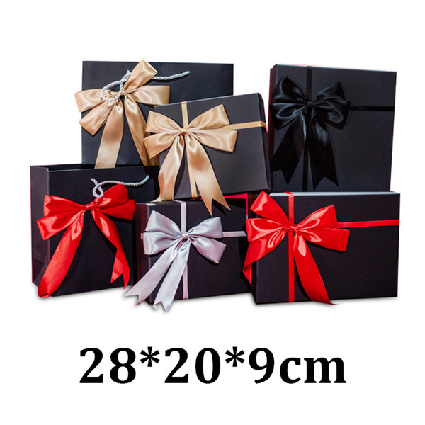 28x20x9cm bowknot black gift box packaging paper luxury