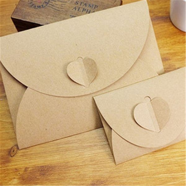 Wholesale-50pcs/lot Handmade Brown Paper Bag Mini Envelope Heart Kraft Vintage Envelopes Retro Stationery Set Wholesale Price