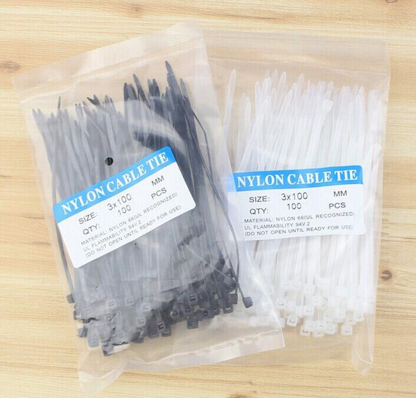 100pcs/pack hot sale black network plastic nylon cable wire locking zip tie wire strap tapes packing rope