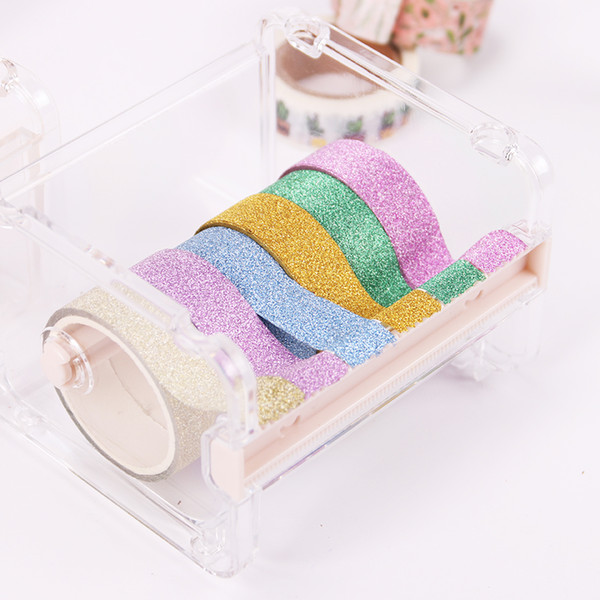 1PC Cute Simple Creative Transparent Adhesive Tape Dispenser Office Desktop Washi Tape Holder With Cutter