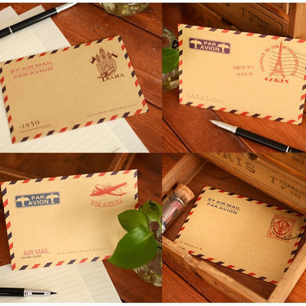 Wholesale-Vintage Style Brown Kraft Air Mail Envelopes 11x16.2cm 100pcs/lot Mix designs