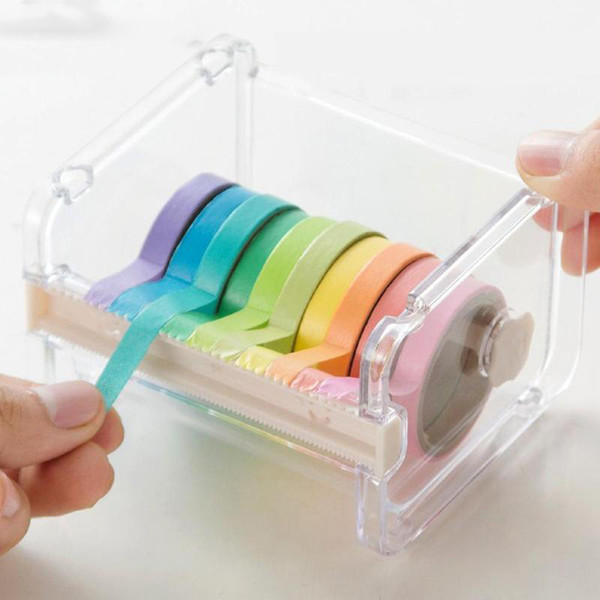 Vividcraft Creative Transparent Tape Holder With Tape Cutter Adhesive Dispenser Office Desktop Washi Organizer