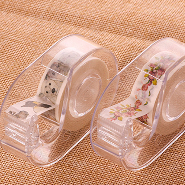 2pc Plastic Practical Transparent Adhesive Tape Dispenser Office Supplies Stationary Desktop Washi Tape Holder with Cutting