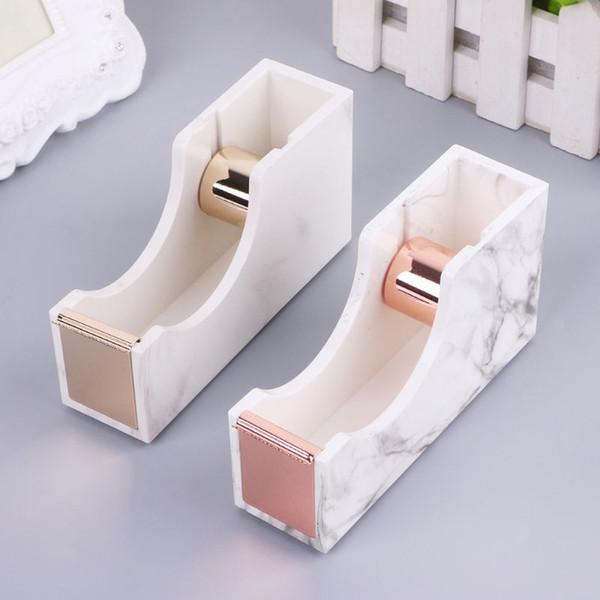 White Marble Texture Desktop Adhesive Tape Dispenser Holder Rose Gold Tone Metal Core Tape Holder Office School Supplies Gift