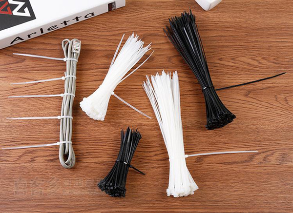 Flexible Plastic Nylon Self-locking White Black Cable Ties Zip Wrap Fasten Strap for Home or Industry 100 Pack