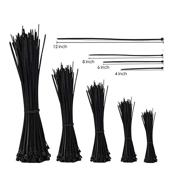 Zip Ties 500 Pcs Nylon Cable Zip Ties with Self-Locking 4/6/8/12 Inch Black white Resistant Heavy Duty